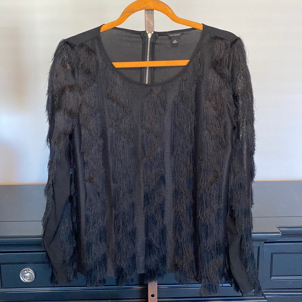 Ann Taylor Black Fringe Blouse